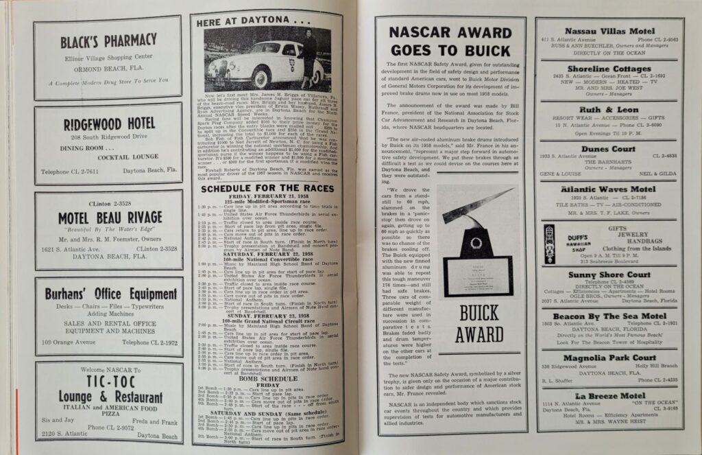 1958 NASCAR Daytona Beach & Road Course Program - Schedule