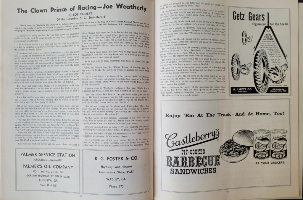 1963 NASCAR Augusta 510 Program - Joe Weatherly