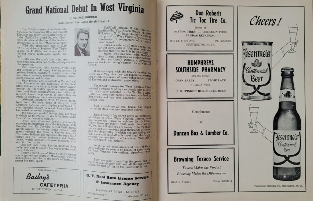1963 NASCAR West Virginia Mountaineer 300 Program - West Virginia Debut
