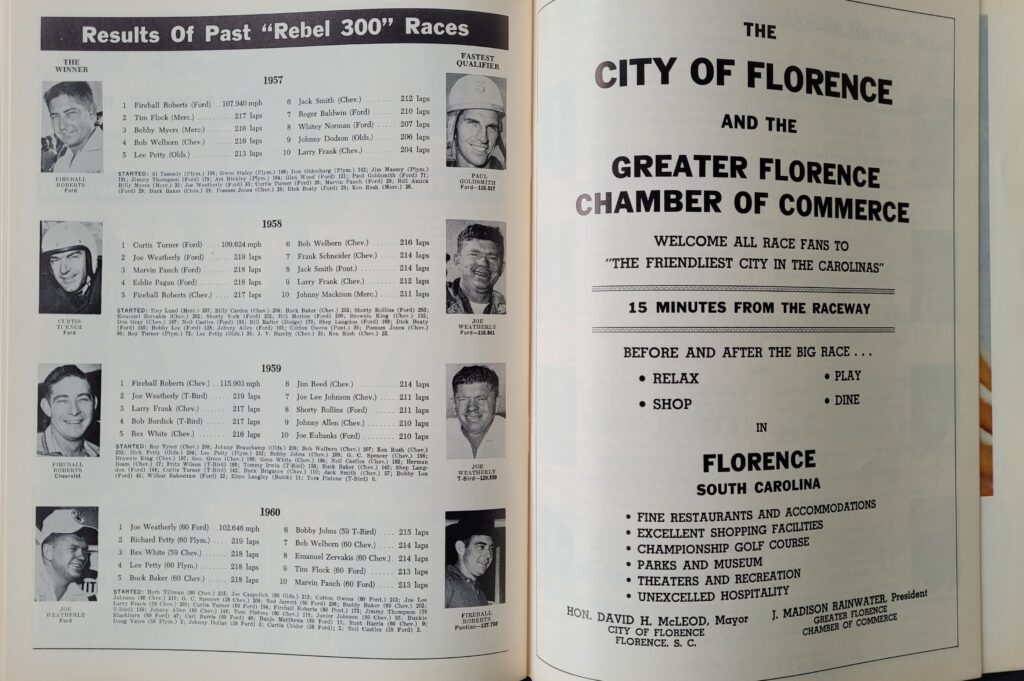 1965 NASCAR Darlington Rebel 300 Program Race Results