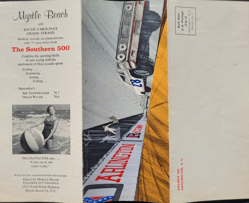 1965 NASCAR Darlington Southern 500 Brochure Exterior Tri-Fold