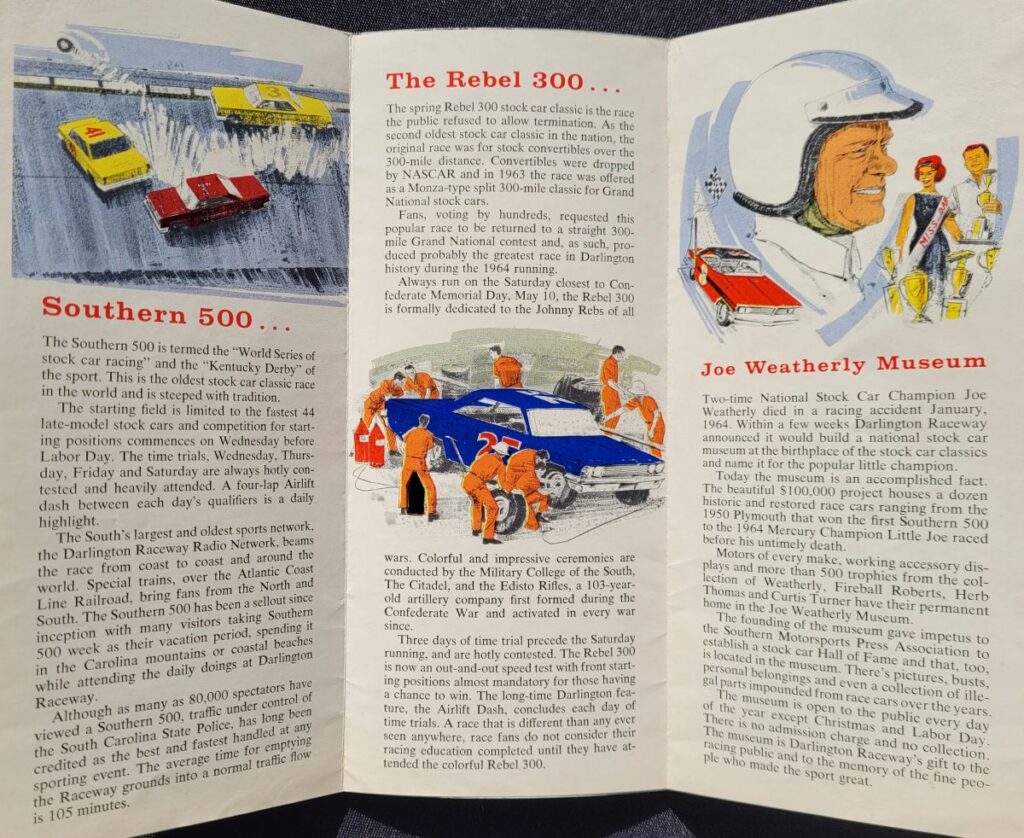 1965 NASCAR Darlington Southern 500 Brochure Interior Tri-Fold