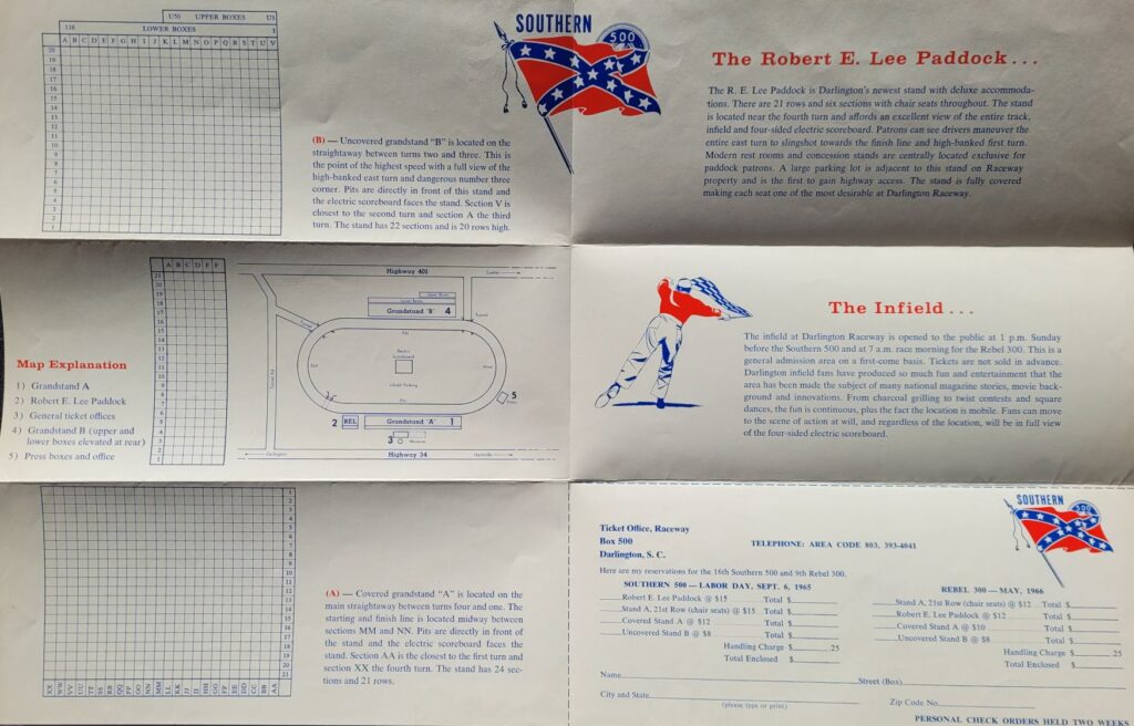 1965 NASCAR Darlington Southern 500 Brochure Seating