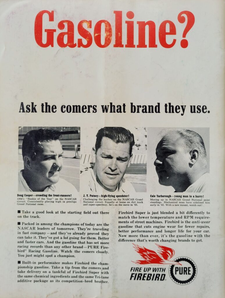 1965 NASCAR Darlington Southern 500 Program Back Cover