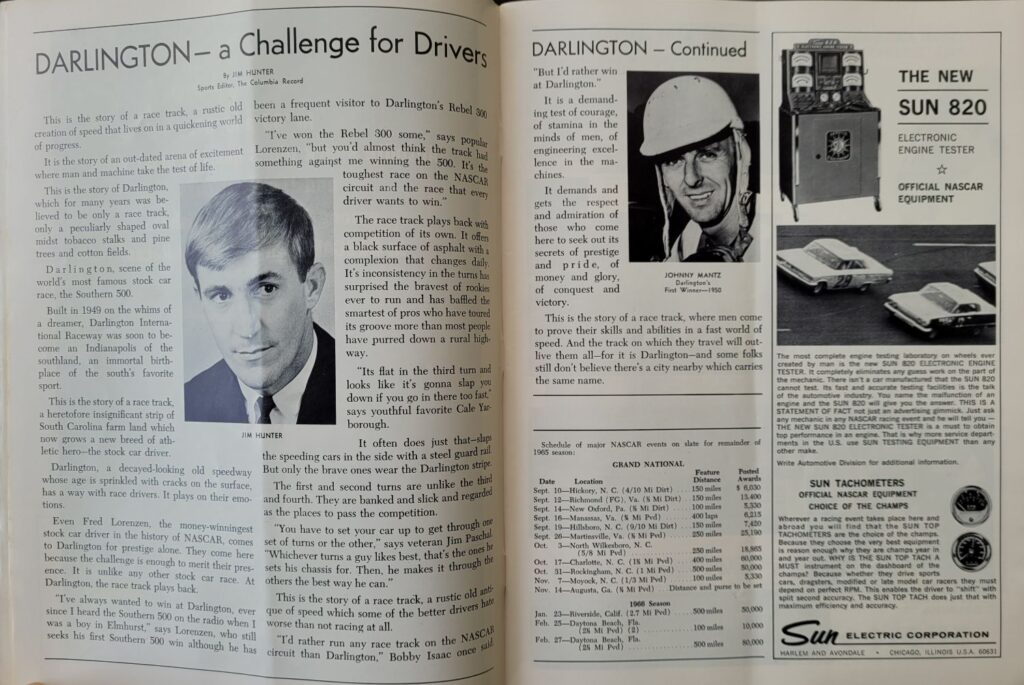 1965 NASCAR Darlington Southern 500 Program - Challenge for the Drivers