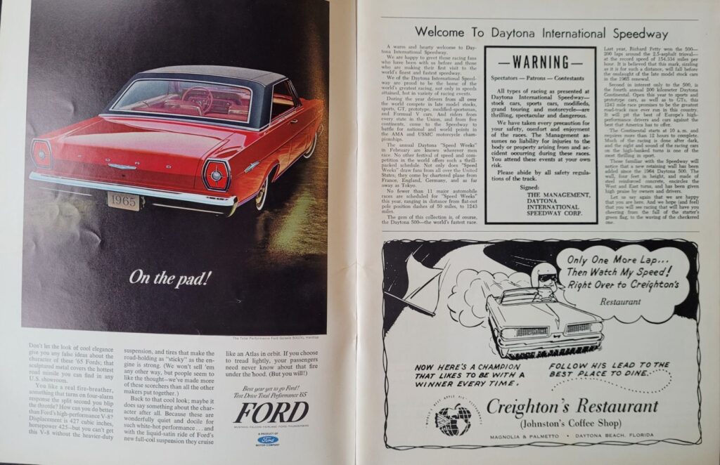 1965 NASCAR Daytona 500 Program - Welcome to Daytona