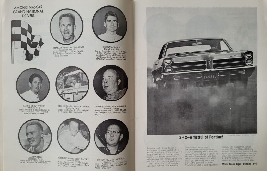 1965 NASCAR Martinsville Old Dominion 500 Program - Grand National Drivers