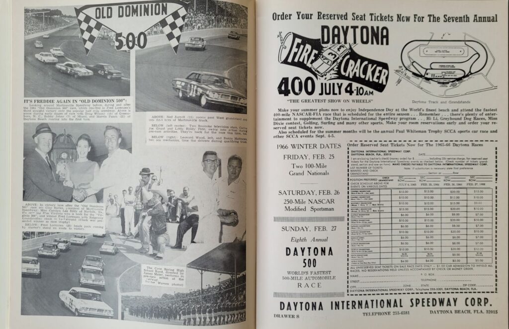 1965 NASCAR Martinsville Virginia 500 Program - Old Dominion Photos