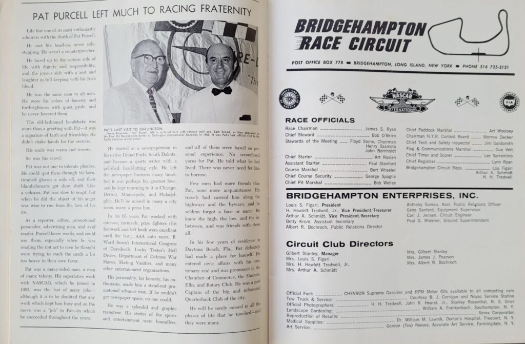 1966 NASCAR Bridgehampton Raceway Program -Bridgehampton Race Circuit
