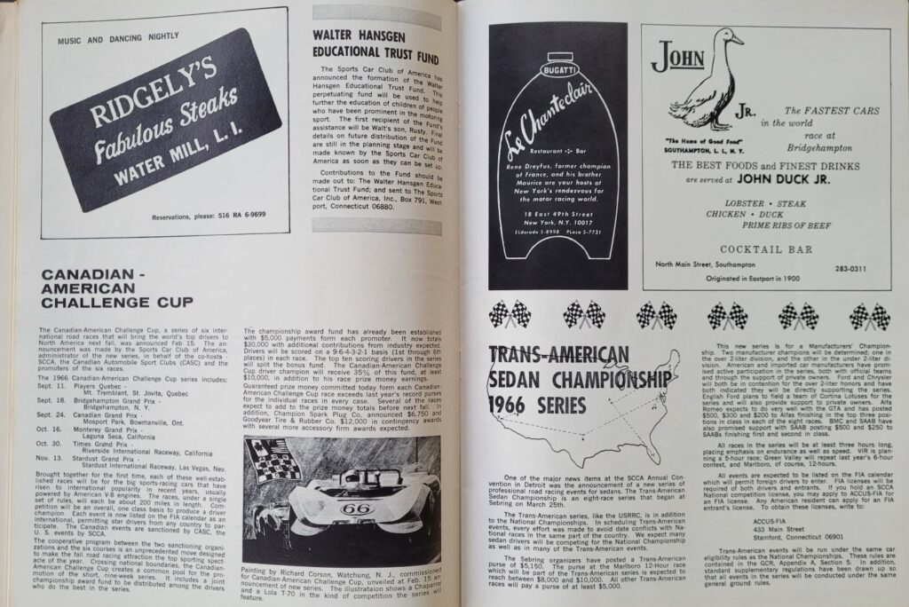 1966 NASCAR Bridgehampton Raceway Program - Can-Am & Trans-Am