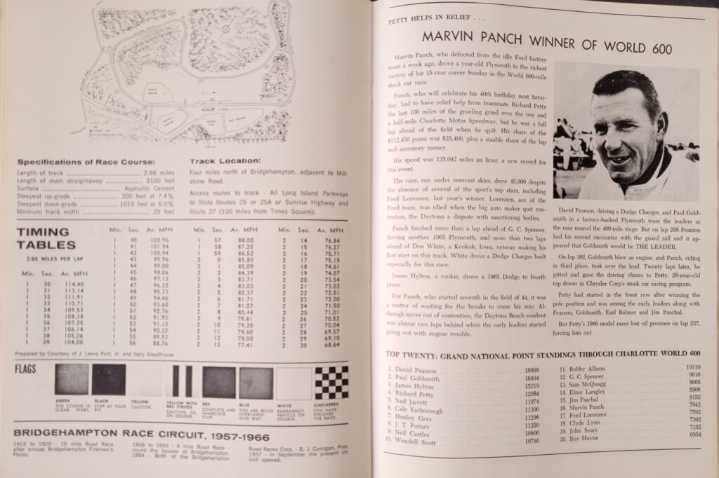 1966 NASCAR Bridgehampton Raceway Program -Marvin Panch