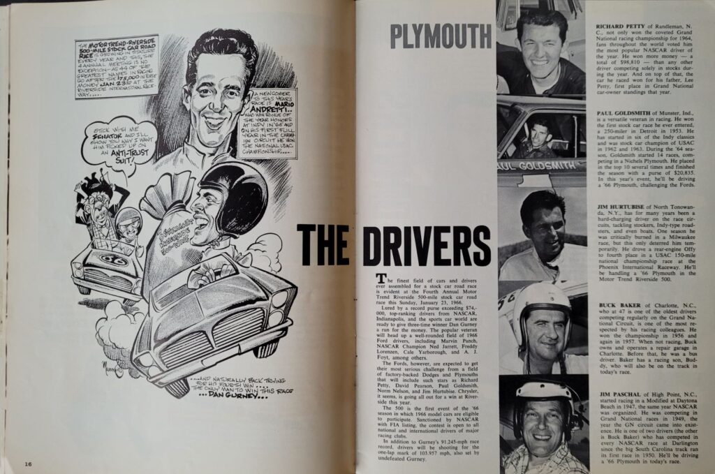 1966 NASCAR Riverside Motor Trend 500 Program Pages 16-17
