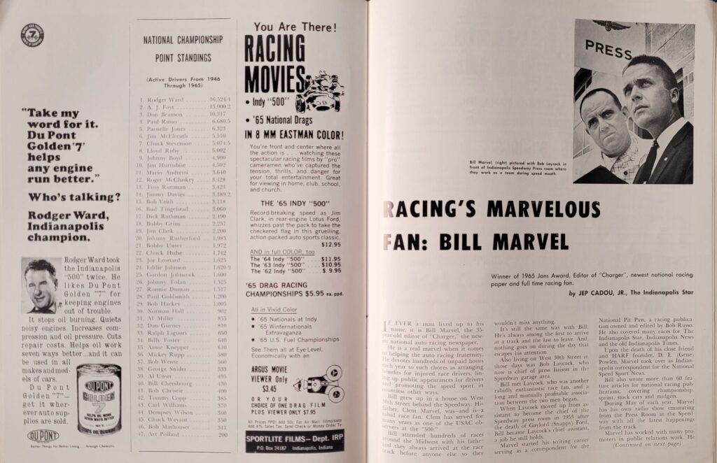 1966 USAC Indianapolis Raceway Park Hoosier Grand Prix Program - Point Standings