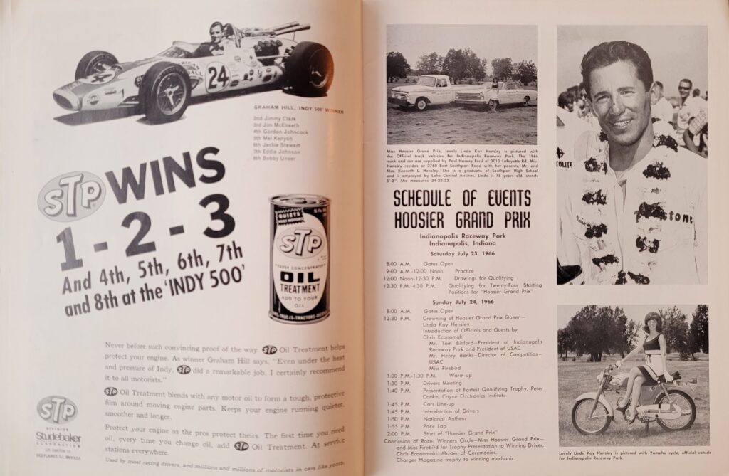 1966 USAC Indianapolis Raceway Park Hoosier Grand Prix Program - Schedule of Events