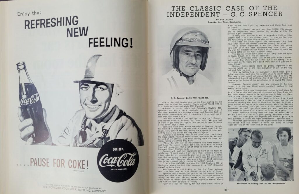 1967 NASCAR Charlotte World 600 Program - Pages 22-23.