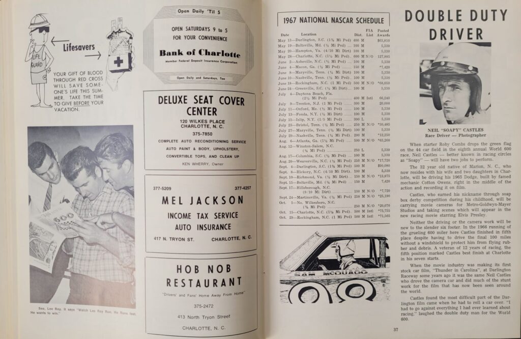 1967 NASCAR Charlotte World 600 Program - Pages 36-37.
