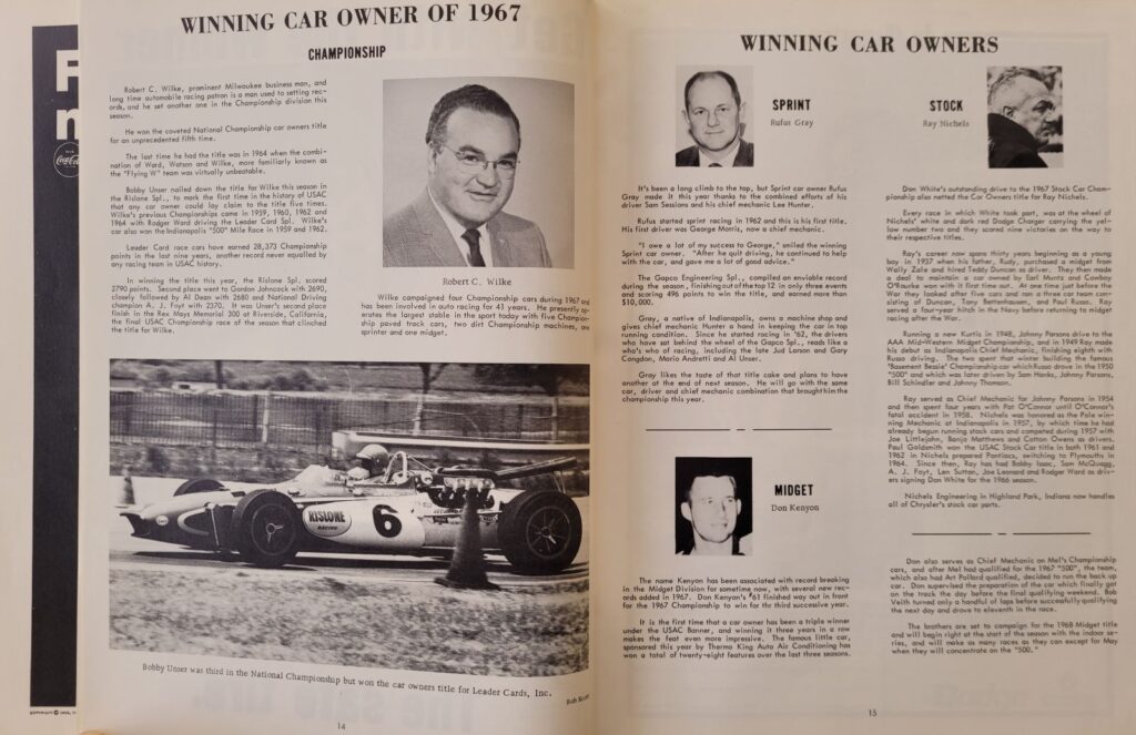 1967 USAC Yearbook Winning Car Owners