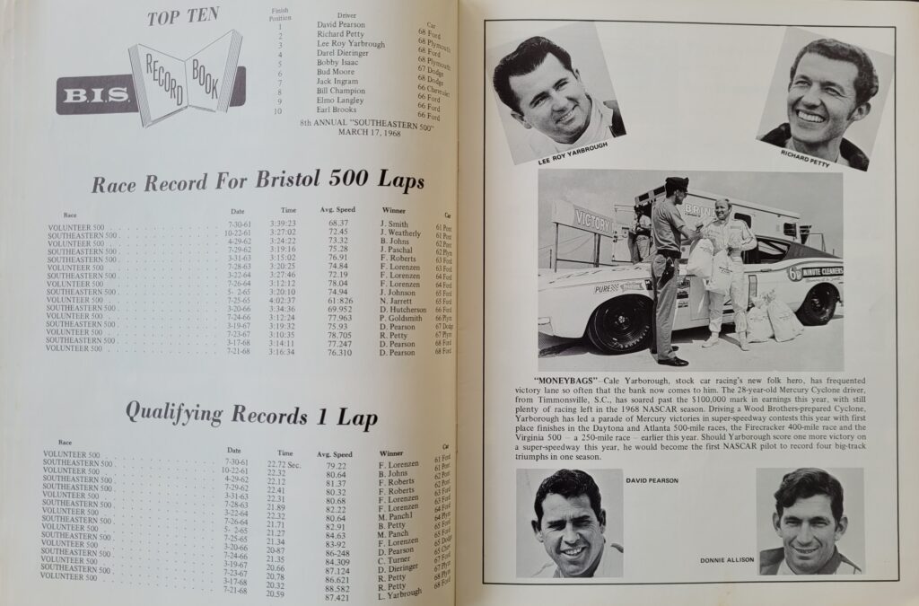 1969 NASCAR Bristol Southeastern 500 Program - Bristol Record Book