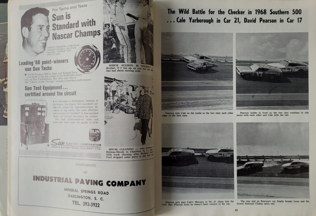 1969 NASCAR Darlington Southern 500 Program Pages 28-29