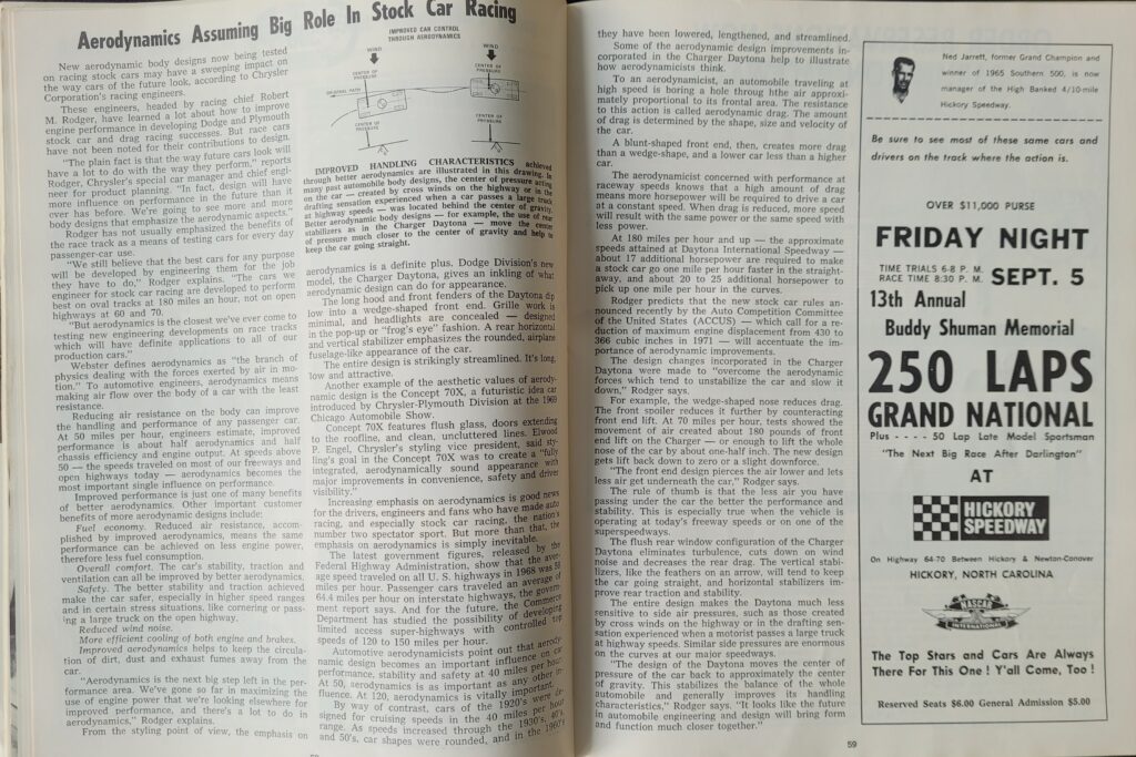 1969 NASCAR Darlington Southern 500 Program Pages 58-59