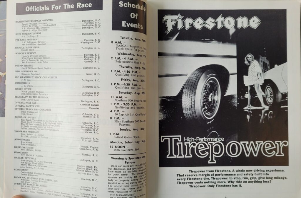 1969 NASCAR Darlington Southern 500 Program Pages 8-9