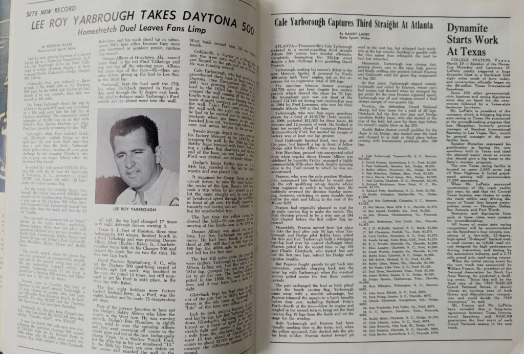 1969 NASCAR Martinsville Virginia 500 Program Race Articles