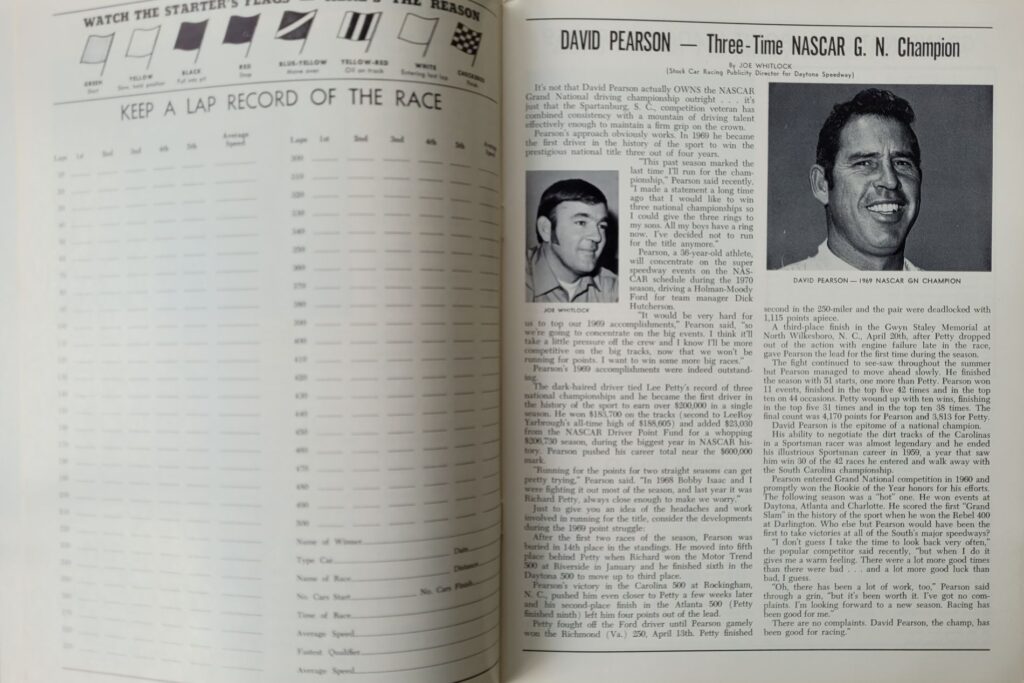 1970 NASCAR North Wilkesboro Gwyn Staley 400 Program - David Pearson