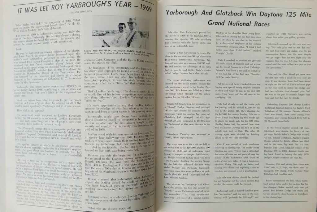 1970 NASCAR North Wilkesboro Gwyn Staley 400 Program - Yarbrough