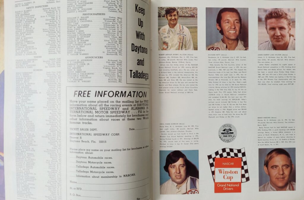 1973 NASCAR North Wilkesboro Gwyn Staley 400 Program - Winston Cup Drivers