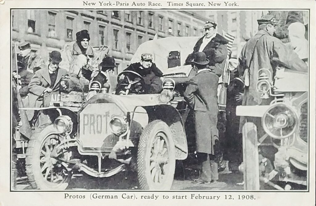 1908 Garfield Tea Syrup New York to Paris Trade Card - Protos German Car.