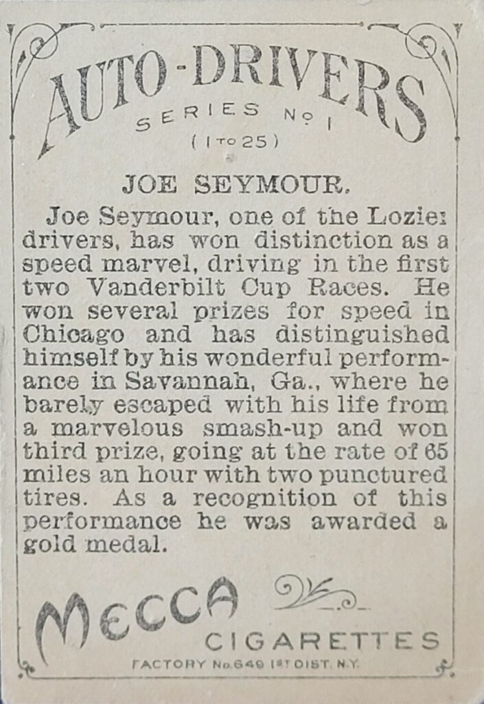 1911 American Tobacco Auto Drivers (T36) Joe Seymour
