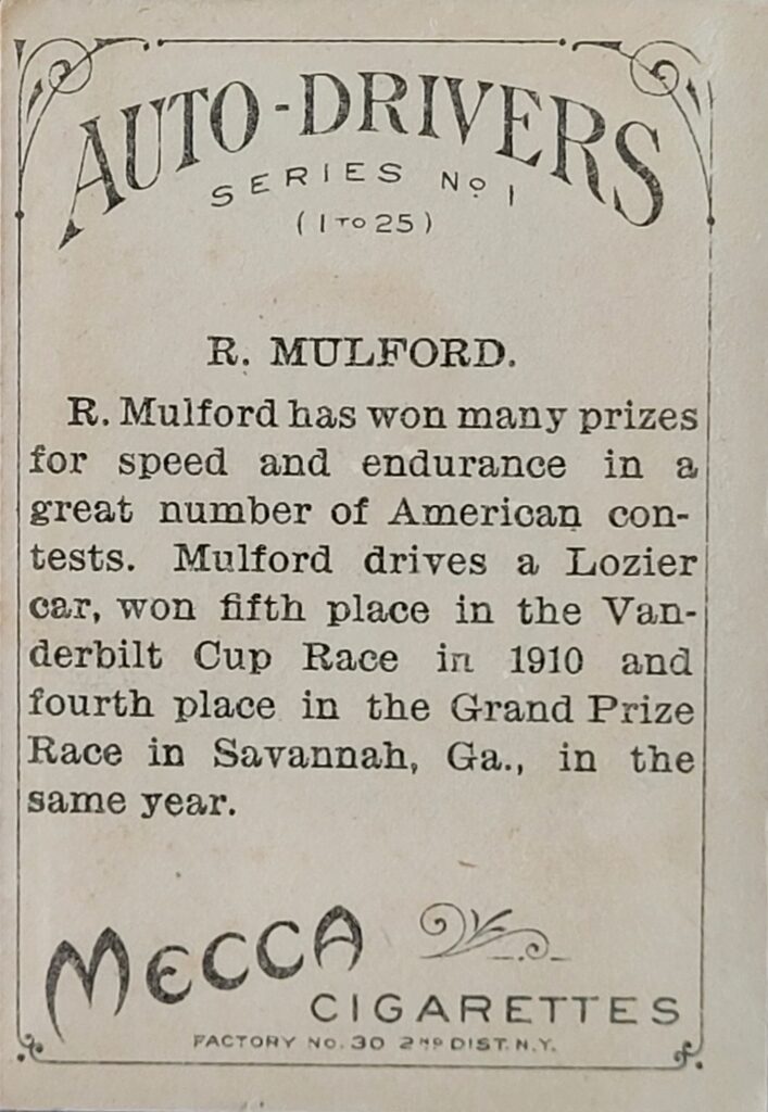 1911 American Tobacco Auto Drivers (T36) R. Mulford