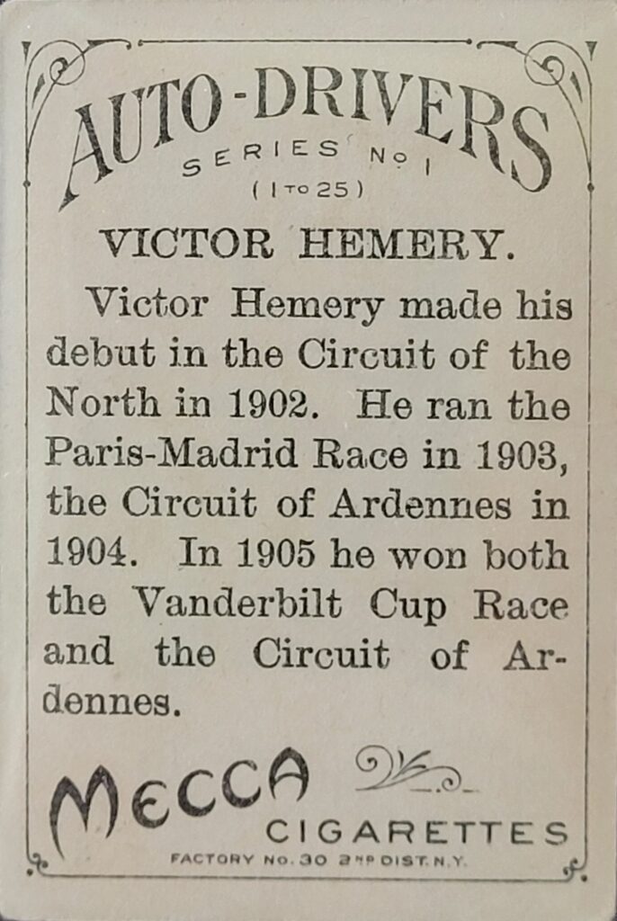 1911 American Tobacco Auto Drivers (T36) Victor Hemery