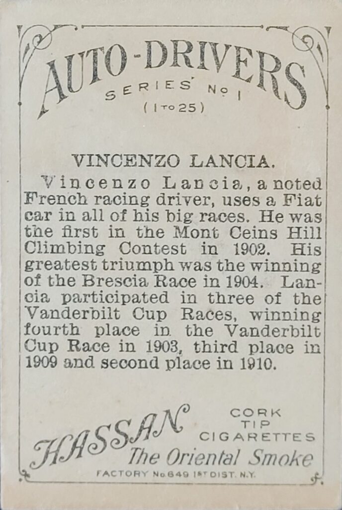 1911 American Tobacco Auto Drivers (T36) Vincenzo Lancia 
