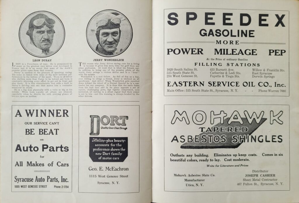 1923 AAA New York State Fair Program - Duray & Wonderlich