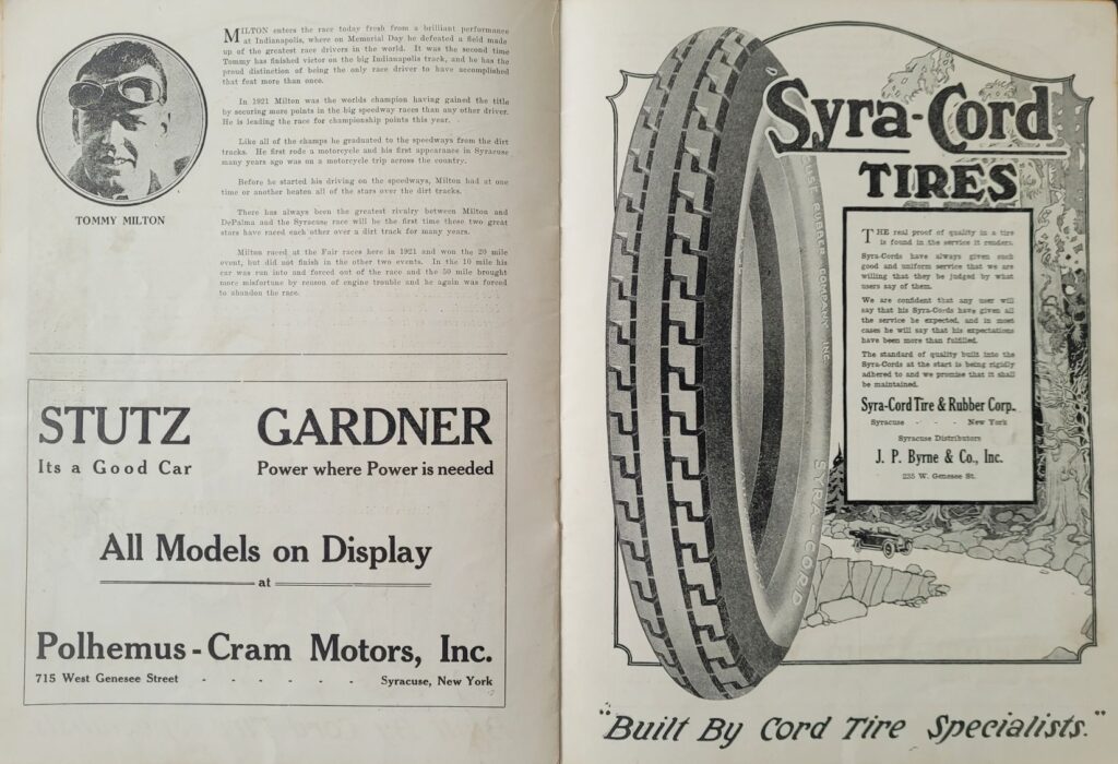 1923 AAA New York State Fair Program - Tommy Milton