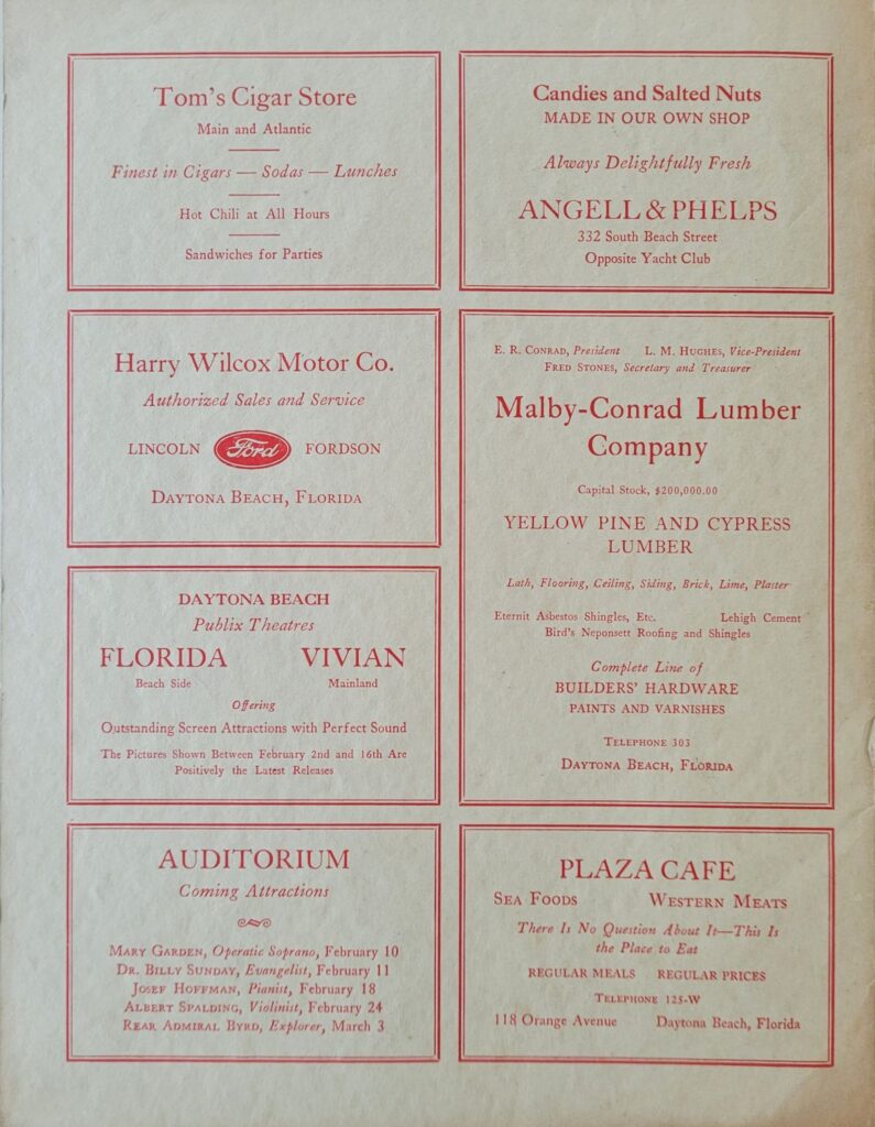 1931 AAA Daytona Beach World Record Speed Trials Program Back Cover