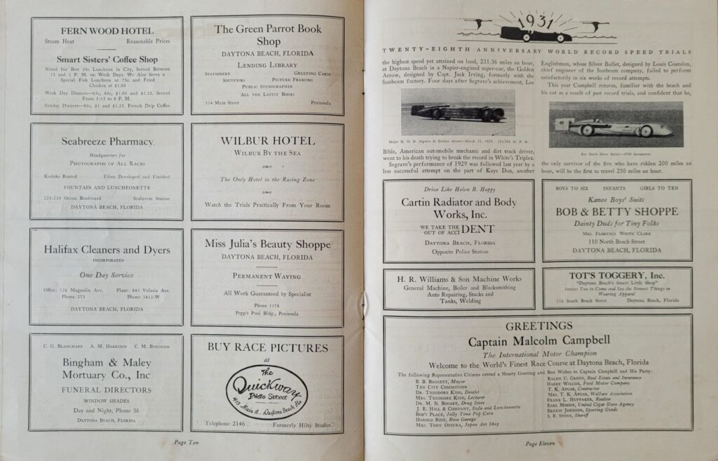 1931 AAA Daytona Beach World Record Speed Trials Program - Pages 10-11