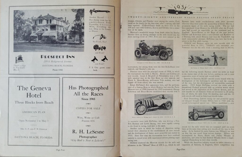 1931 AAA Daytona Beach World Record Speed Trials Program - Pages 4-5