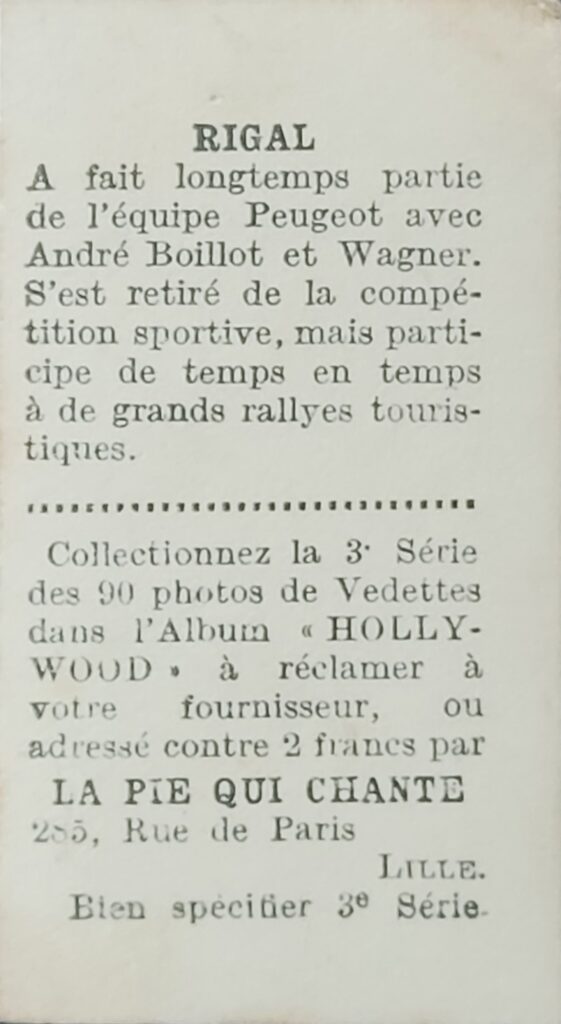 1932 La Pie Qui Chante Louis Rigal 
Card #B80 