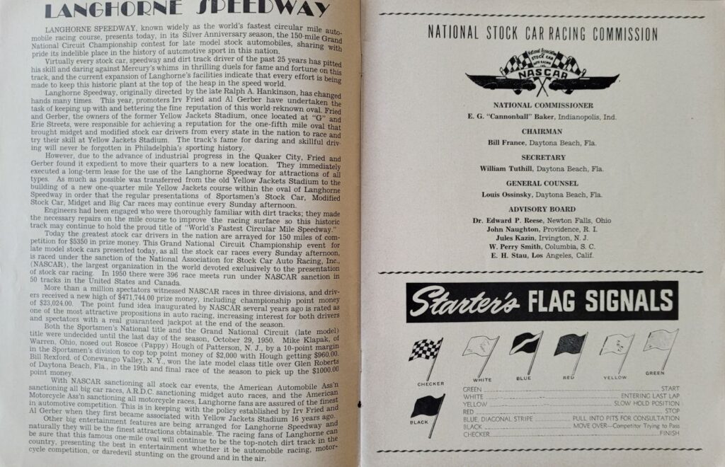 1951 NASCAR Langhorne Speedway Program - Langhorne Speedway