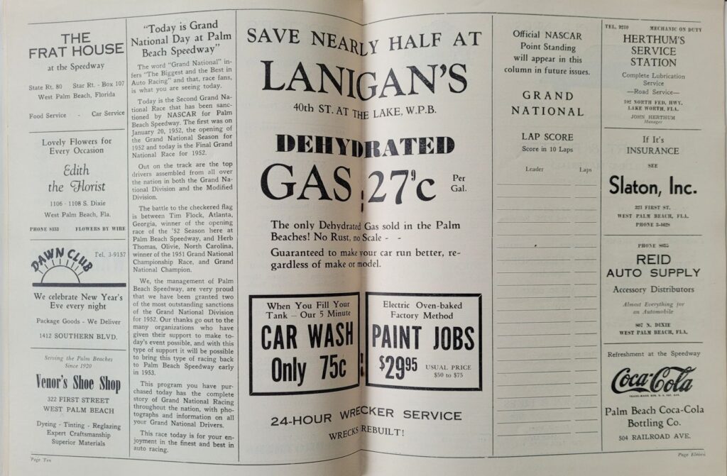 1952 NASCAR Grand National Palm Beach Program - Pages 10-11