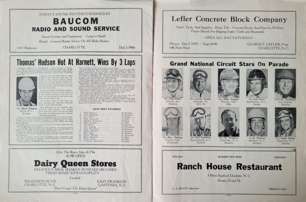 1953 NASCAR Charlotte Speedway Spring Program - Grand National Stars