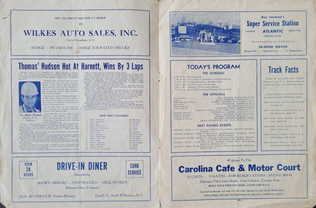 1953 NASCAR North Wilkesboro Spring Program - Pages 2-3