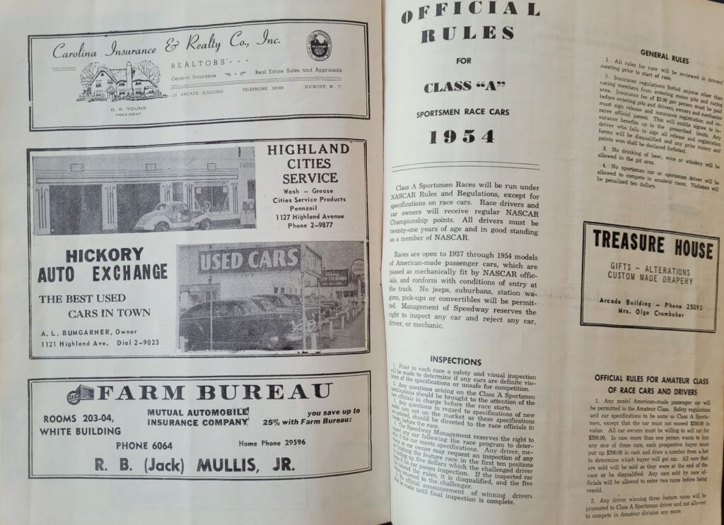 1954 NASCAR Hickory Grand National Program - Official Rules