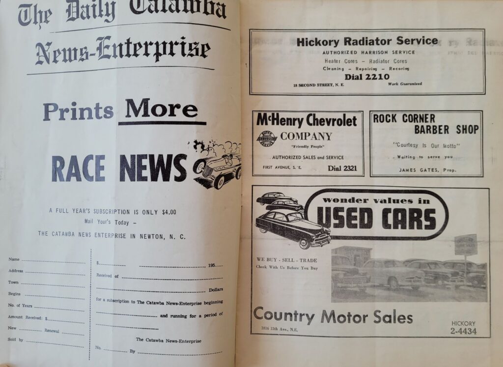 1954 NASCAR Hickory Grand National Program - Page 1