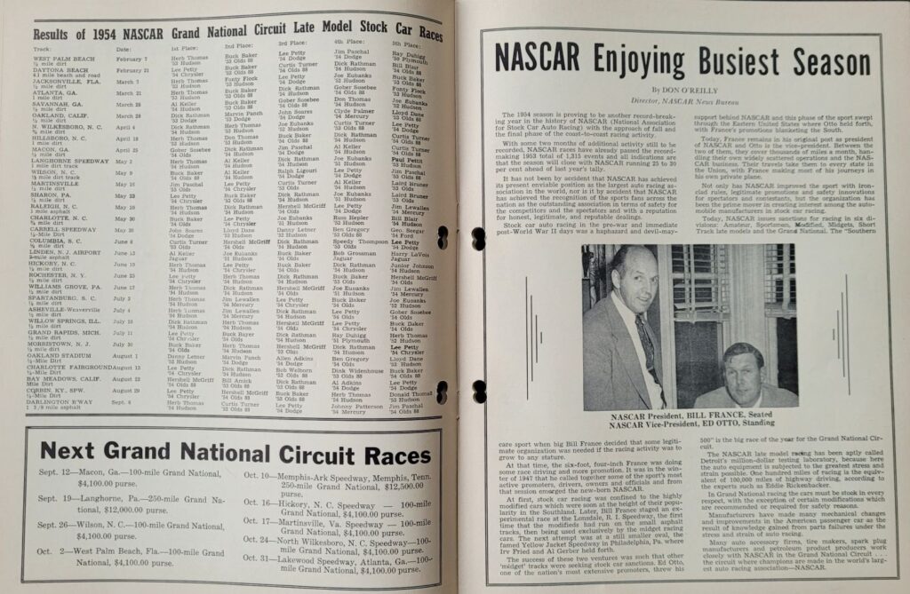 1954 NASCAR Central City Speedway Summer Program - 1954 Grand National Results