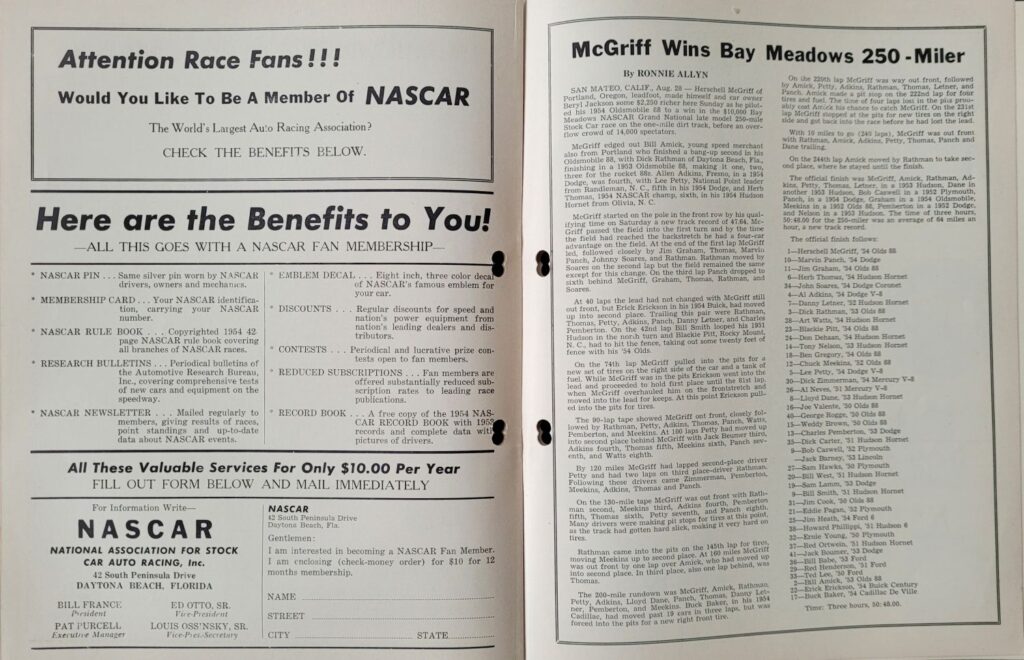 1954 NASCAR Central City Speedway Summer Program - Herschel McGriff