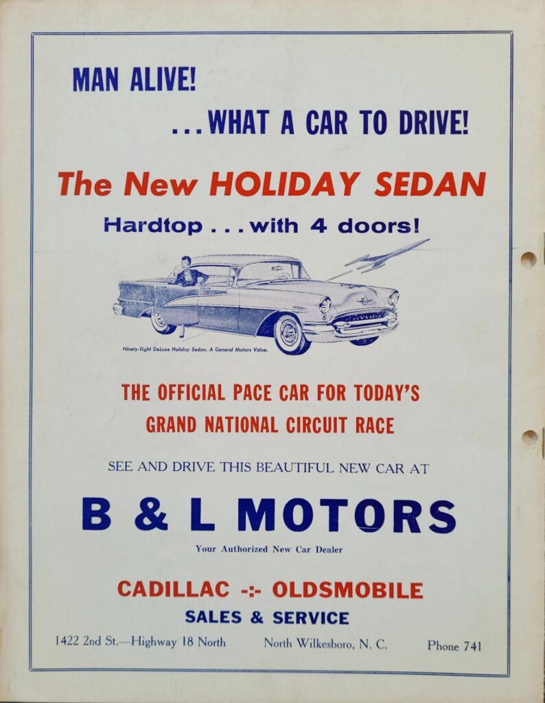 1955 NASCAR North Wilkesboro Spring Program Back Cover