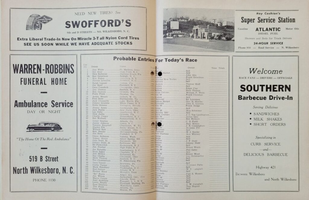 1955 NASCAR North Wilkesboro Spring Program - Probable Entries